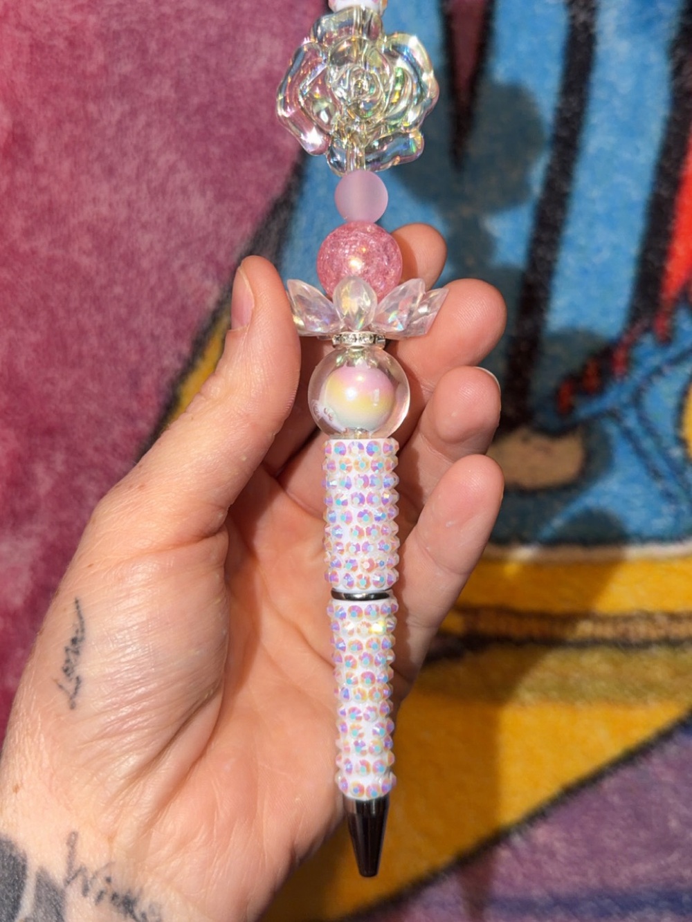 Flower inspired  Pink Iridescent Crystal pen